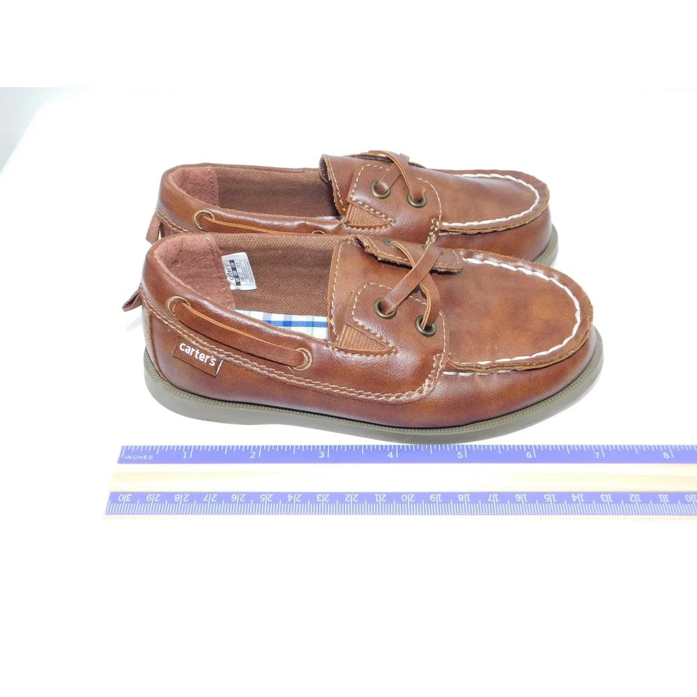 Carter's Size 10 Toddler Boys Slip On Loafers Boat Shoes Brown Church Preppy